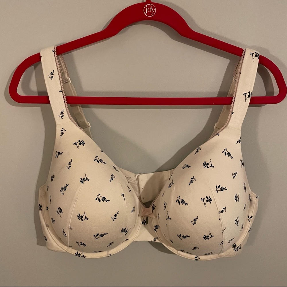Cacique White Floral Bra With Pink Lace Trim